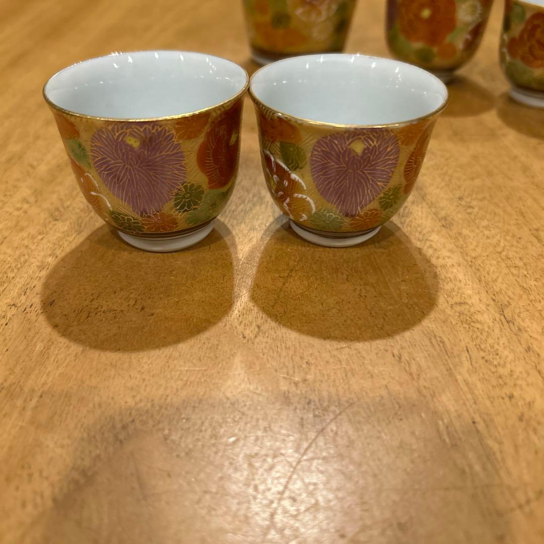 九谷焼　茶道具 小茶器（宝瓶）　手描き　豪華金花詰　急須　湯呑み揃え