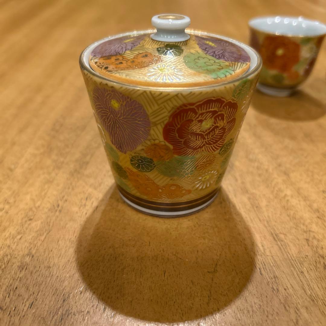 九谷焼　茶道具 小茶器（宝瓶）　手描き　豪華金花詰　急須　湯呑み揃え