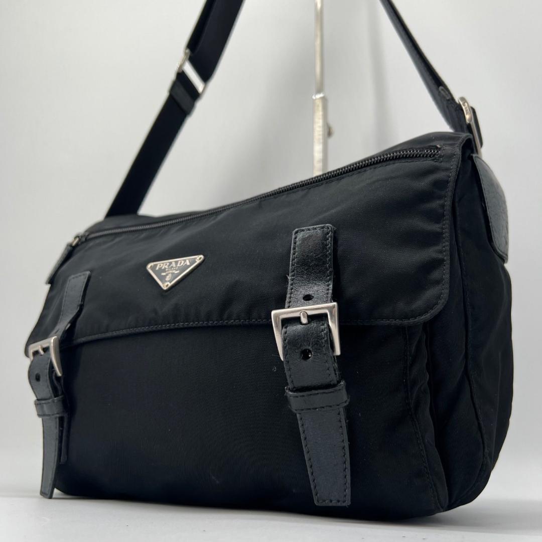 12460✨プラダ ショルダーバッグ ナイロン ダブルベルト 三角ロゴ 黒