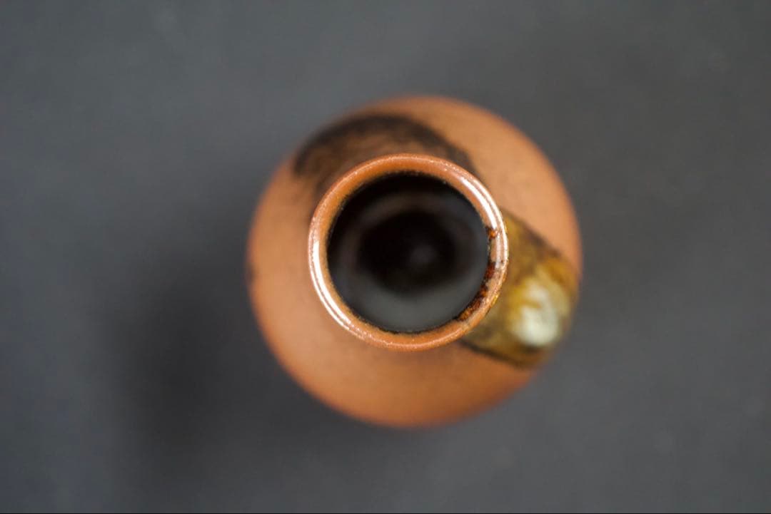 【茶道具】膳所焼 淡海ぜぜ 陽炎園 鶴首? 茶入 仕覆付 共箱