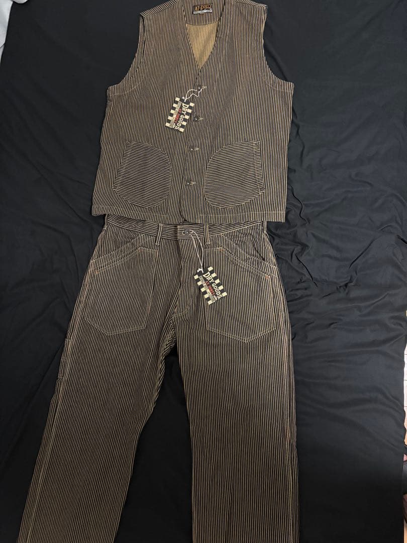 AT-DIRTY アットダーティー ヒッコリー ベスト パンツ XL 新品未使用