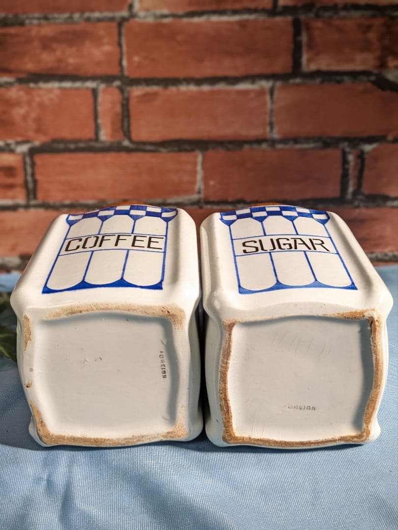 ヨーロッパ アンティーク 陶器製 木蓋 キャニスター ２点セット