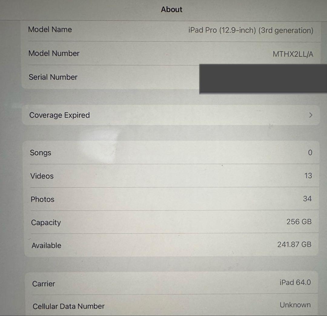 iPad本体 iPad Pro 3 Cellular+Wifi 12.9-in/256GB