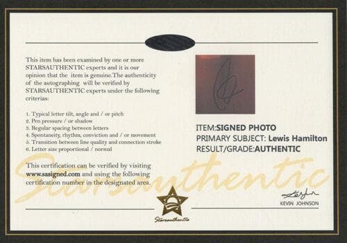 直筆サイン入り写真 ルイス・ハミルトン メルセデスAMG F1 SA鑑定済
