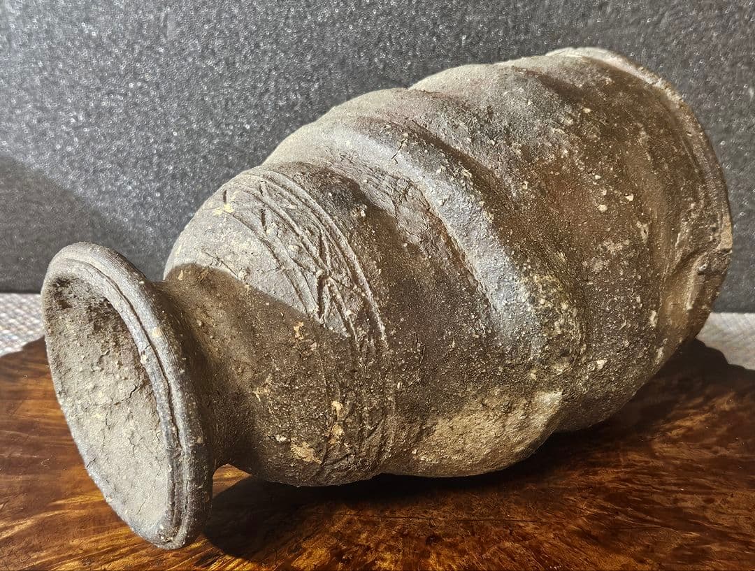 江戸時代　古信楽　檜垣文様　壺　花入れ　花生け　茶道具　茶器　古陶磁器　オブジェ