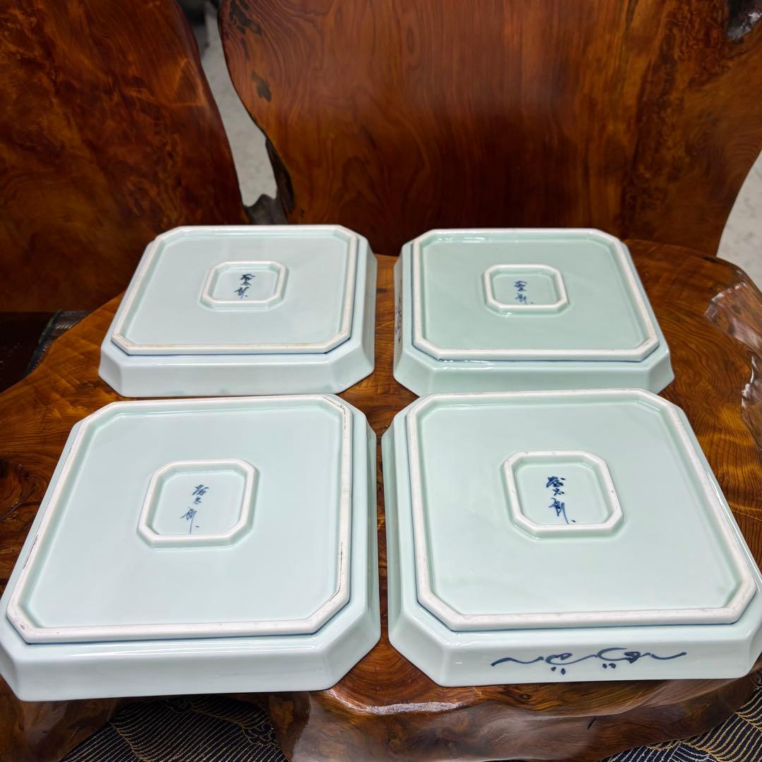 藤太郎窯　有田焼　染付　蛸唐草　皿　4枚まとめ