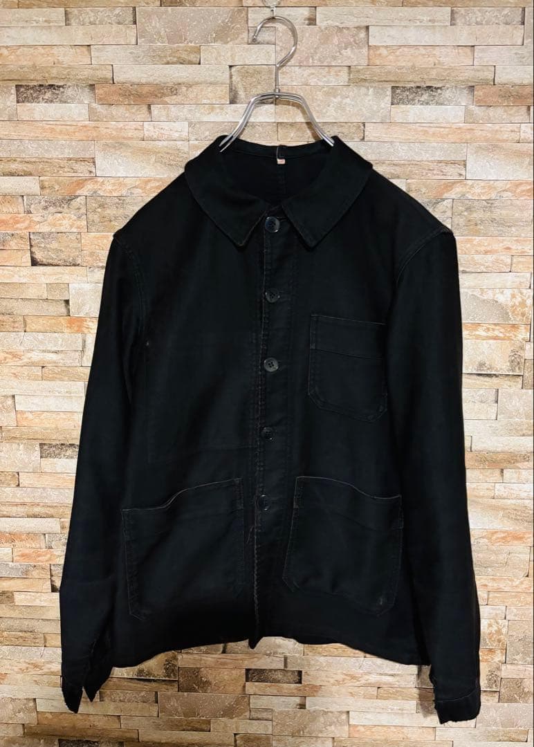 60sフレンチワーク ブラックモールスキンジャケットAdolphe Lafont