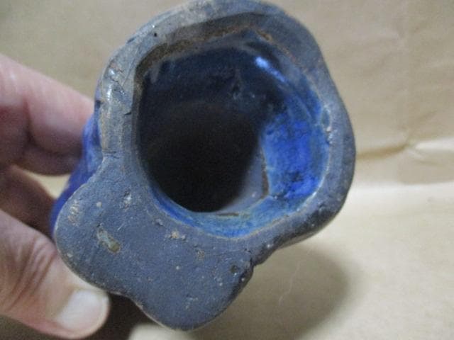 中国　唐代　藍釉俑　猫　珍品　I40-3