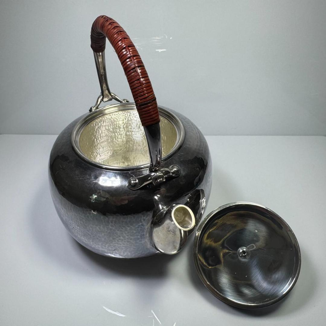 純銀製 槌目 薬缶 鳴付 銀瓶 煎茶道具 箱付 純銀保証