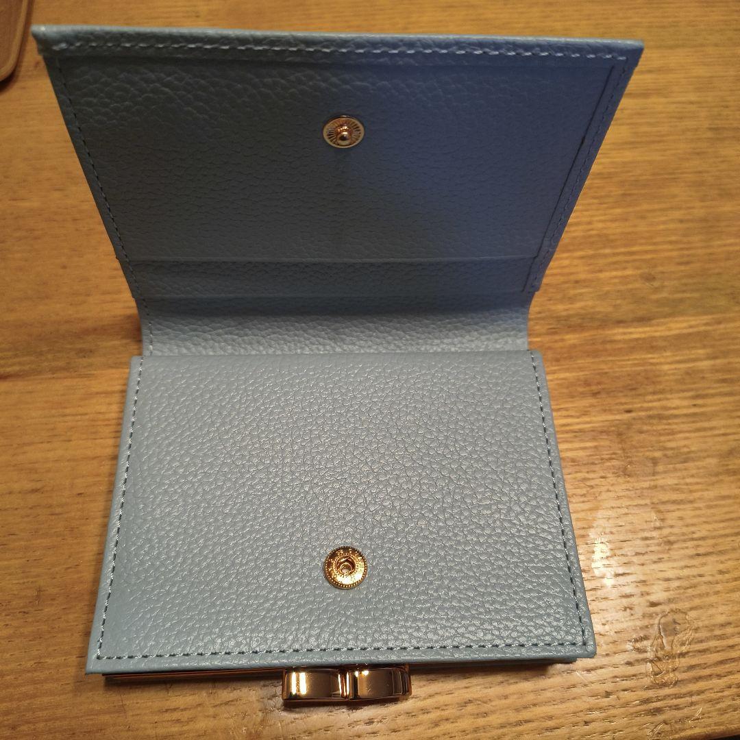 皇居財布　青　 ライトブルー 二つ折り財布 レザー