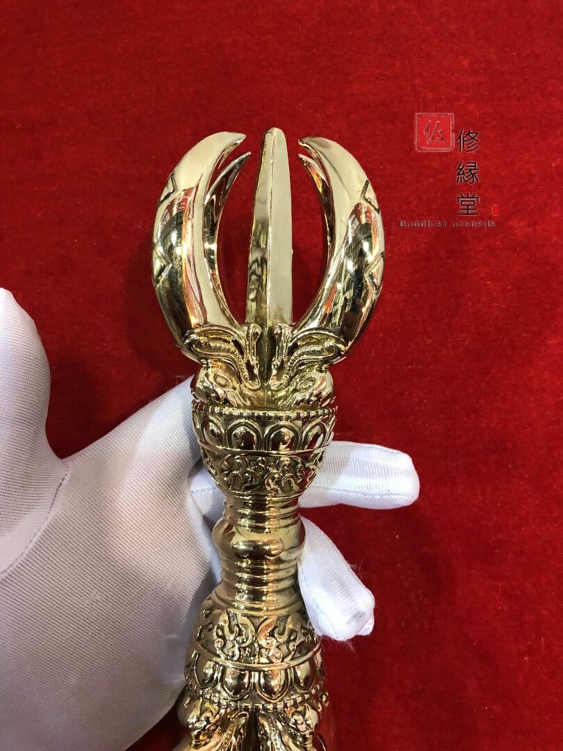 唐密法具 法器 宋式五鈷杵 金剛杵 真鍮製 23cm