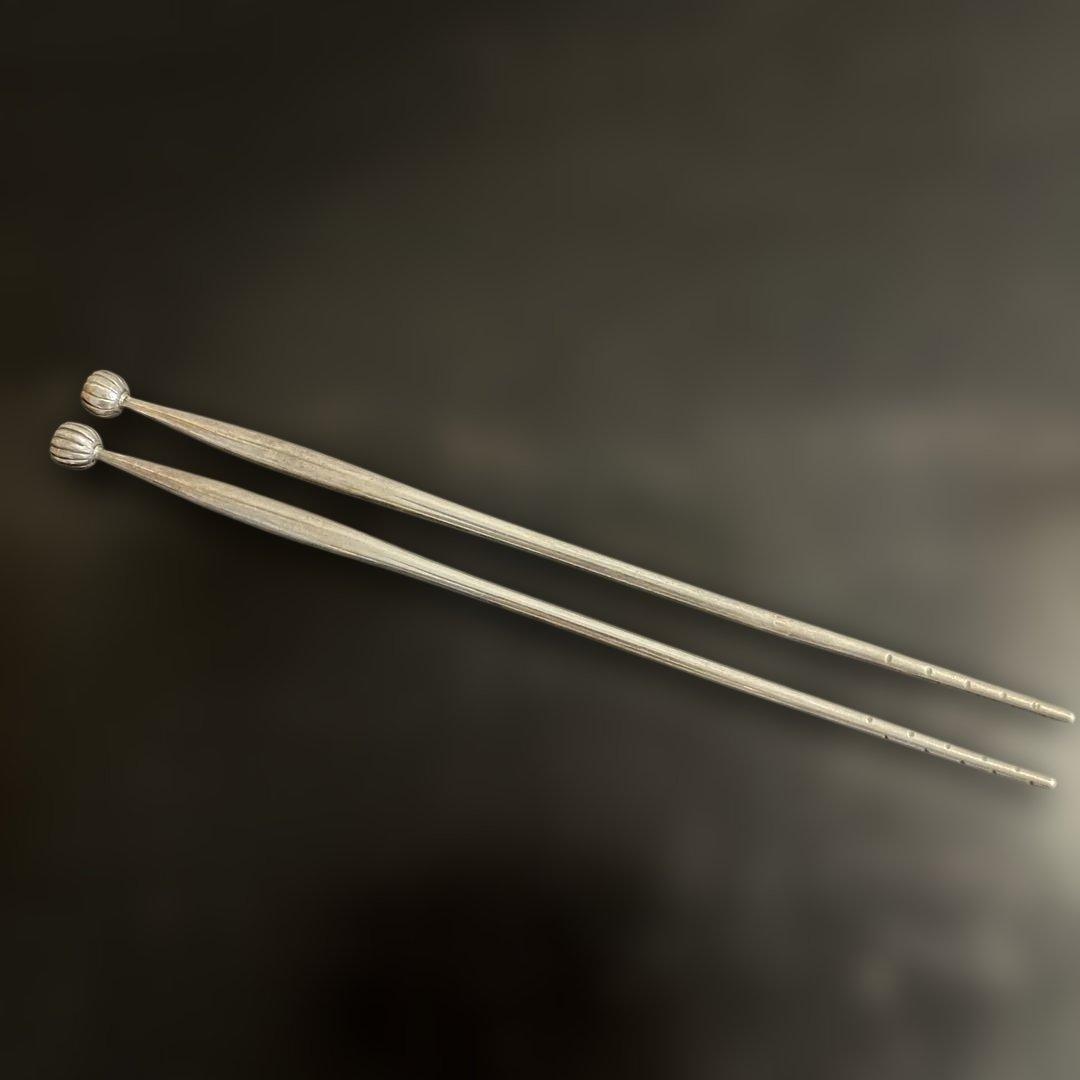 銀製　火箸　花頭　共箱　総重量56g