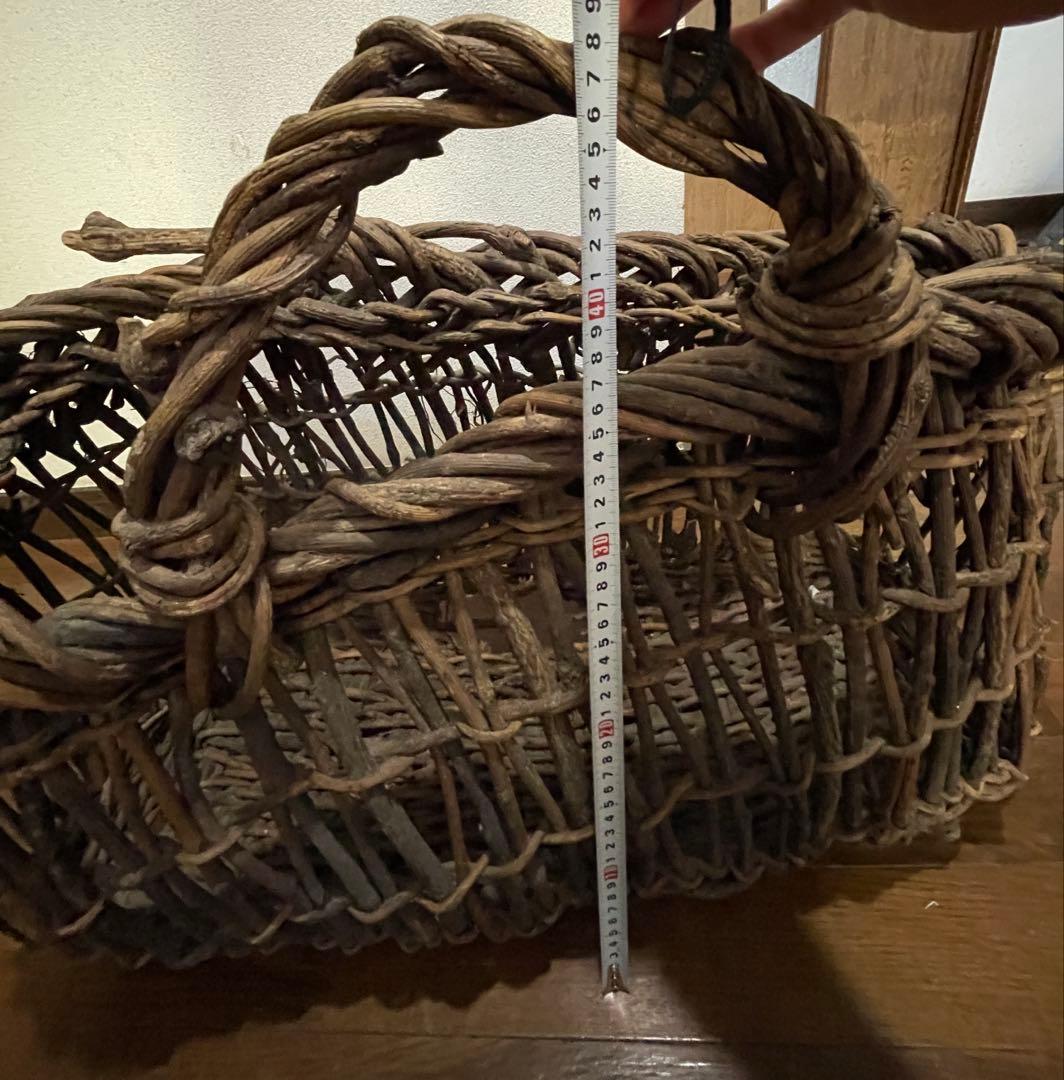 天然アケビ蔓 籠 大型 職人手作り 迫力ある造形 アンティーク 民藝 送料無料