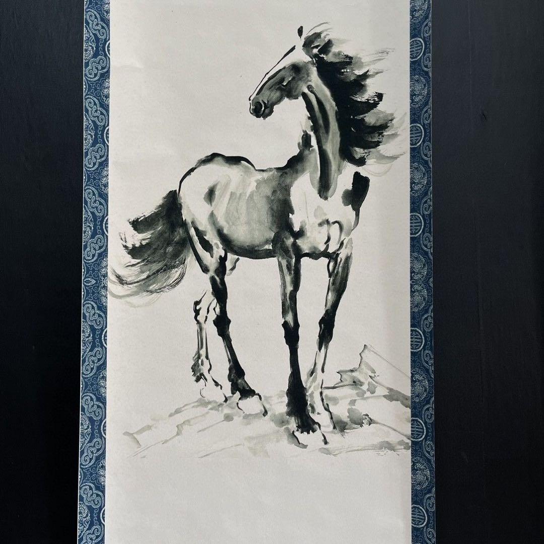 【特価】徐悲鴻 四条屏「駿馬図」掛軸セット　名家字画・装飾画