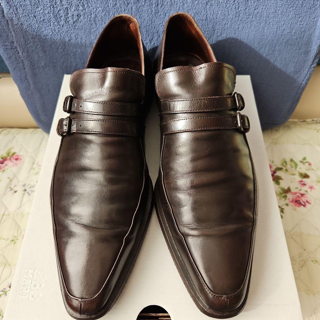 BOTTEGA VENETA　ダークブラウン レザー ダブルストラップシューズ