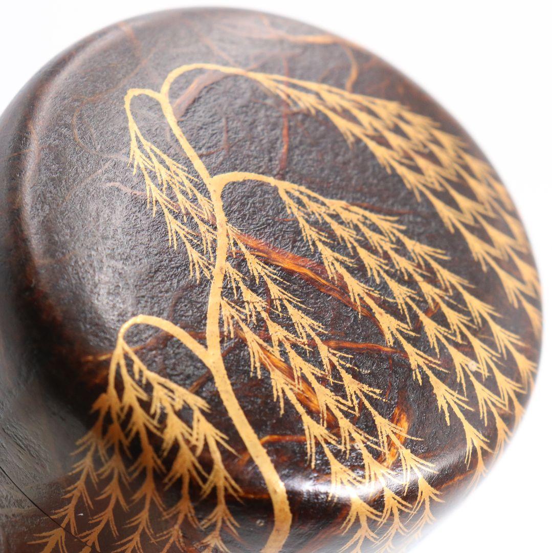 蒔絵師 筑城良斉作 柳蒔絵 中棗 和紙張 茶道具 共箱　V932