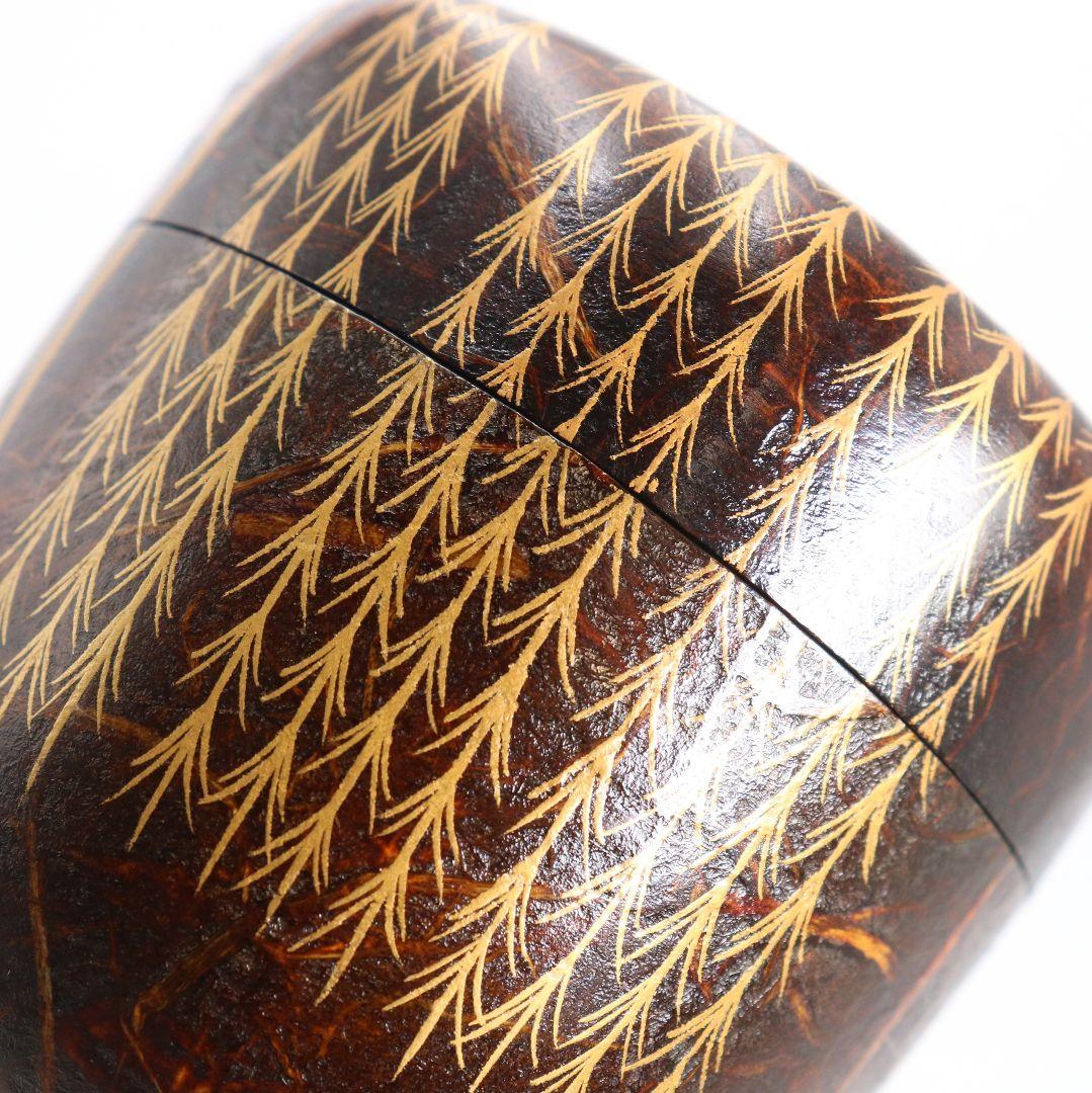 蒔絵師 筑城良斉作 柳蒔絵 中棗 和紙張 茶道具 共箱　V932