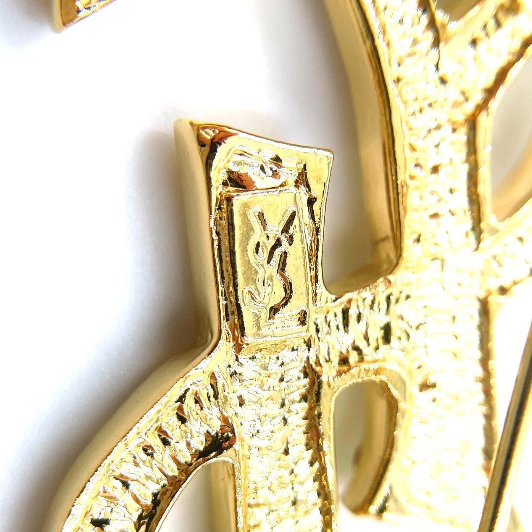 イヴサンローラン YSL ロゴ ラインストーン ブローチ レディース ゴールド
