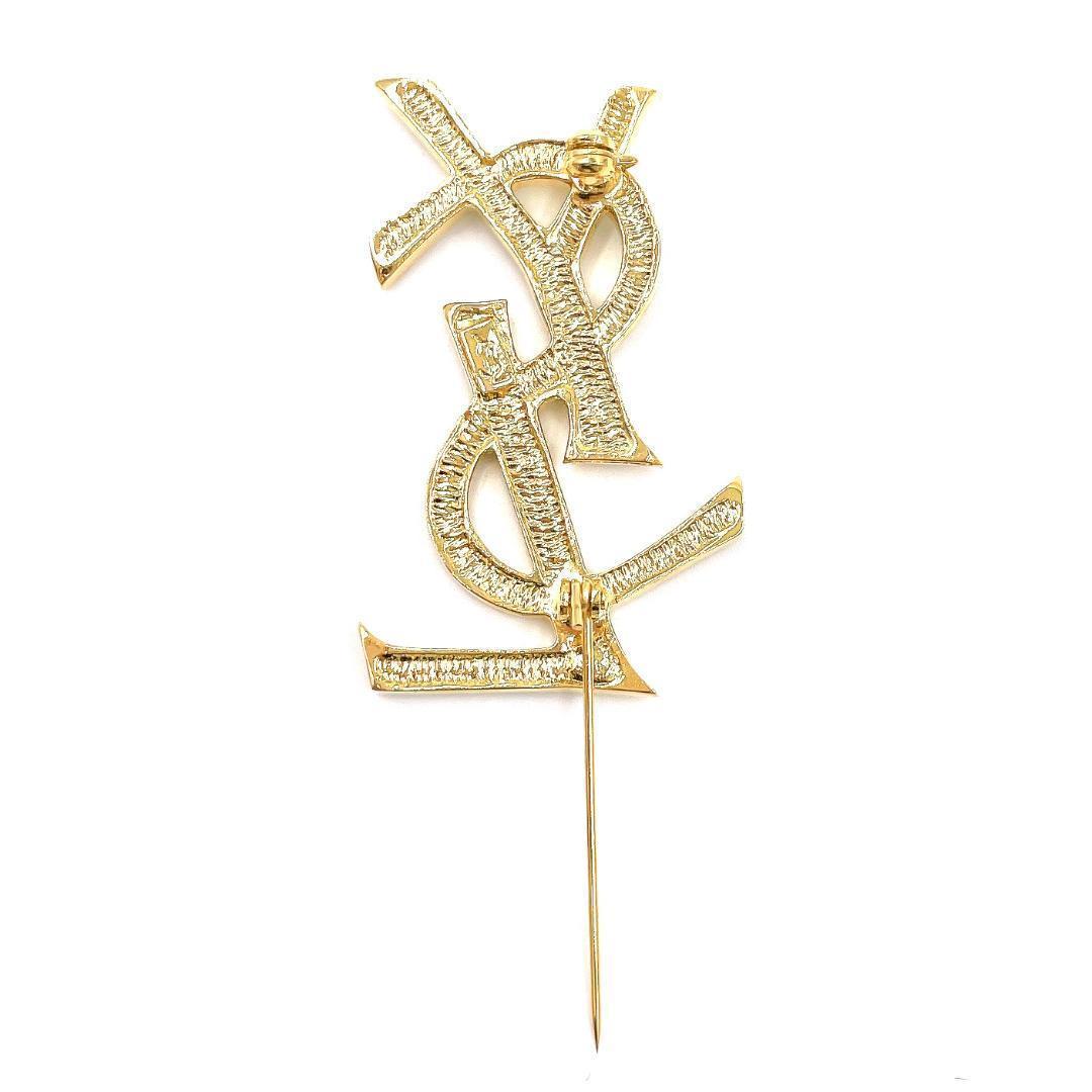 イヴサンローラン YSL ロゴ ラインストーン ブローチ レディース ゴールド