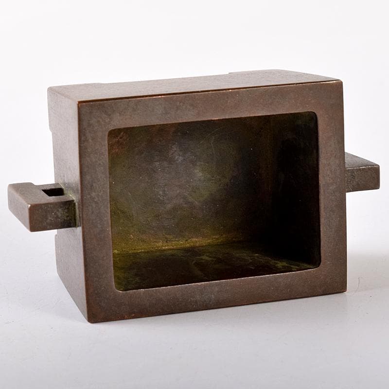 中国　大明宣徳年製　古銅　四方双耳香炉　馬槽爐　V　7933E