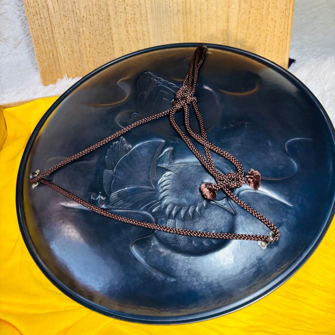 超希少作　玉川堂　五代　鴛番　おしどり　大額皿　鎚起銅器　三条　玉川覚平　鴛鴦