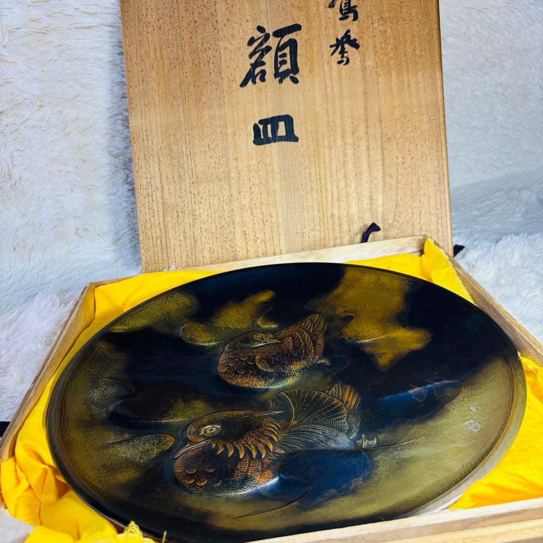 超希少作　玉川堂　五代　鴛番　おしどり　大額皿　鎚起銅器　三条　玉川覚平　鴛鴦