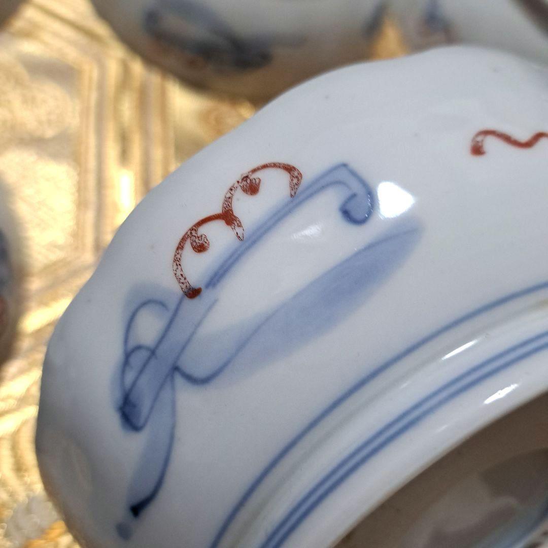 アンティーク　古伊万里　染錦　懐石皿　なます皿　5寸　6客揃　色絵　深鉢