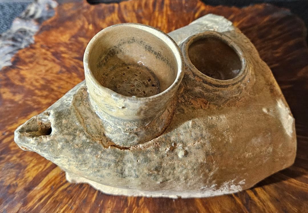 中国古代陶磁器　発掘品　漢時代　舟形 カマド形　オブジェ　花入れ　祭器