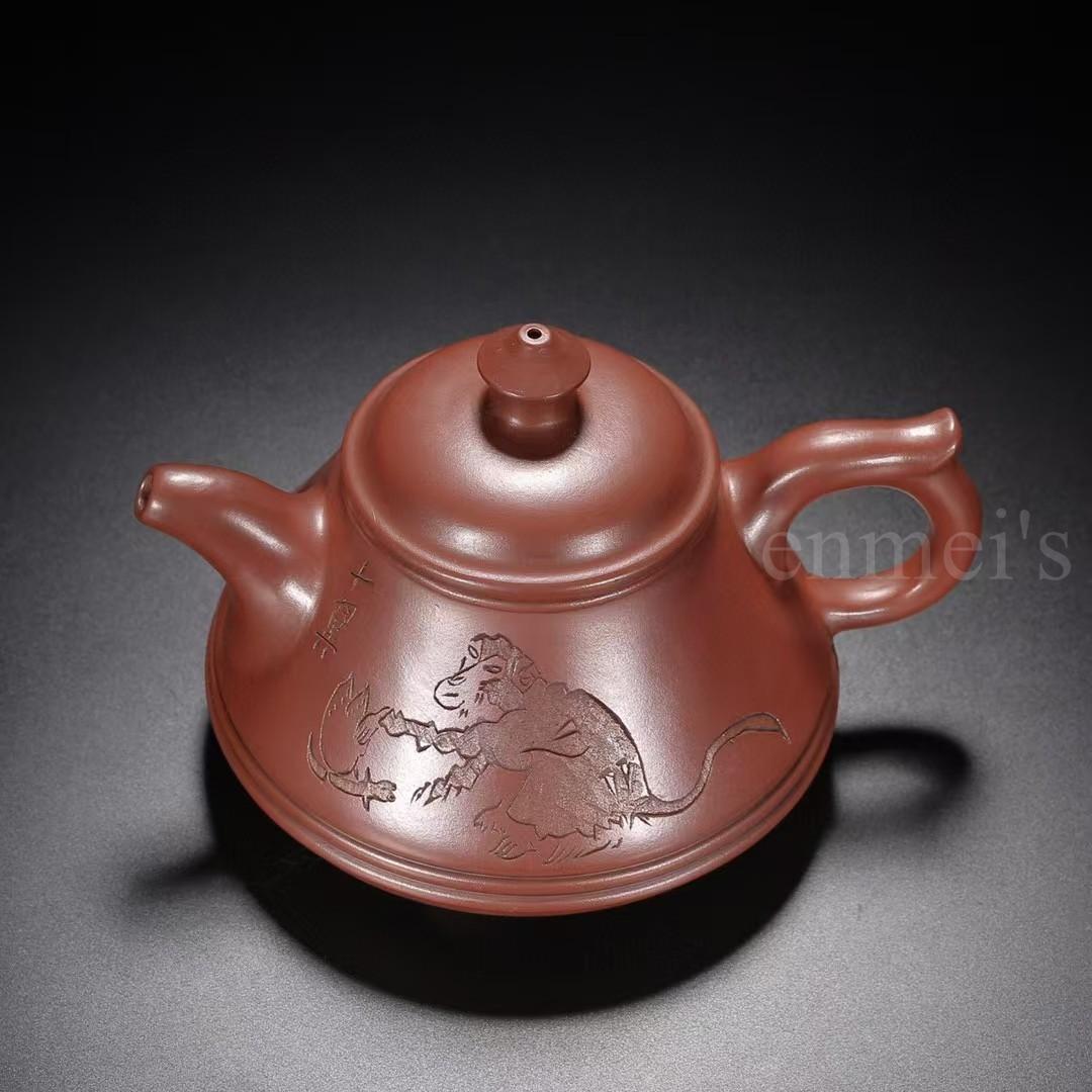 中国古美術・清水泥神猿献寿紫砂壺・底款：顧景舟、范曾・紫砂壺・急須・茶壺・茶道具