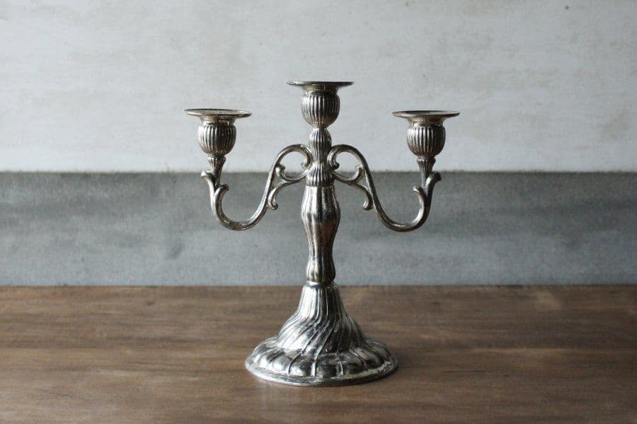 【３連キャンドルスタンド】蝋燭 ホルダー 古道具 蚤の市 ブロカント