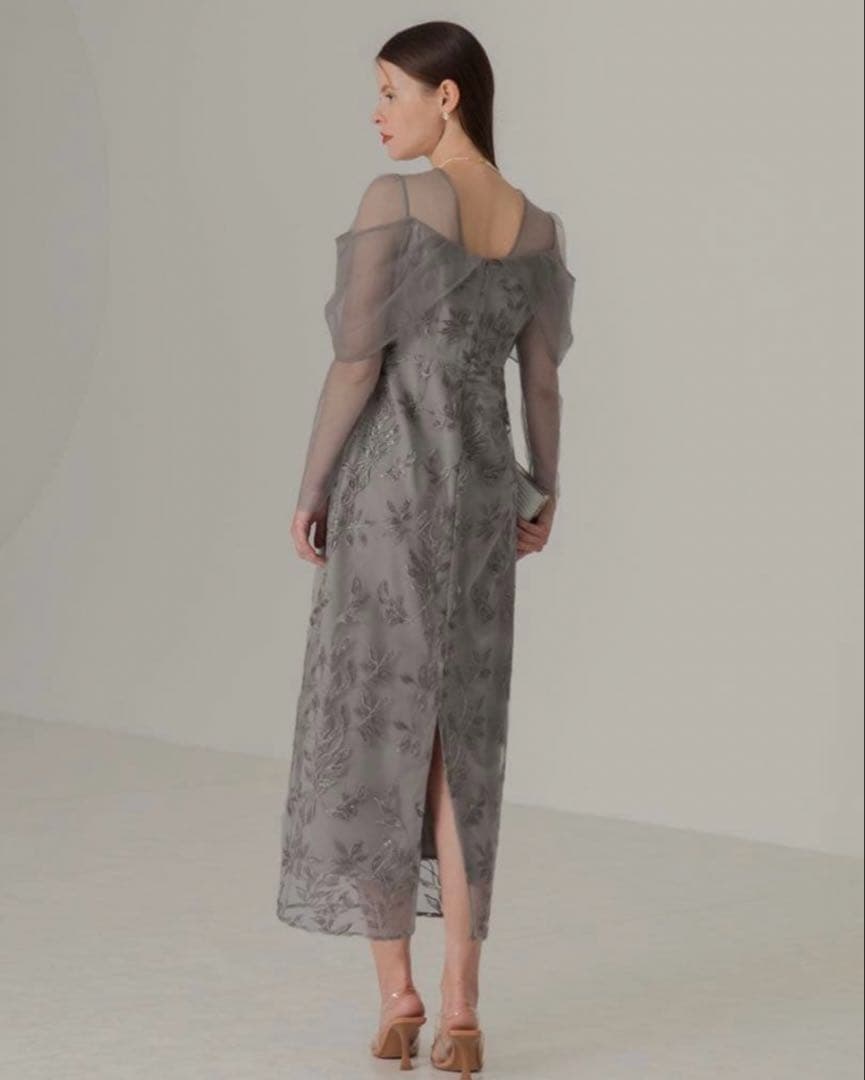 チュールロングスリーブリーフIラインワンピースドレス結婚式パーティー成人式二次会