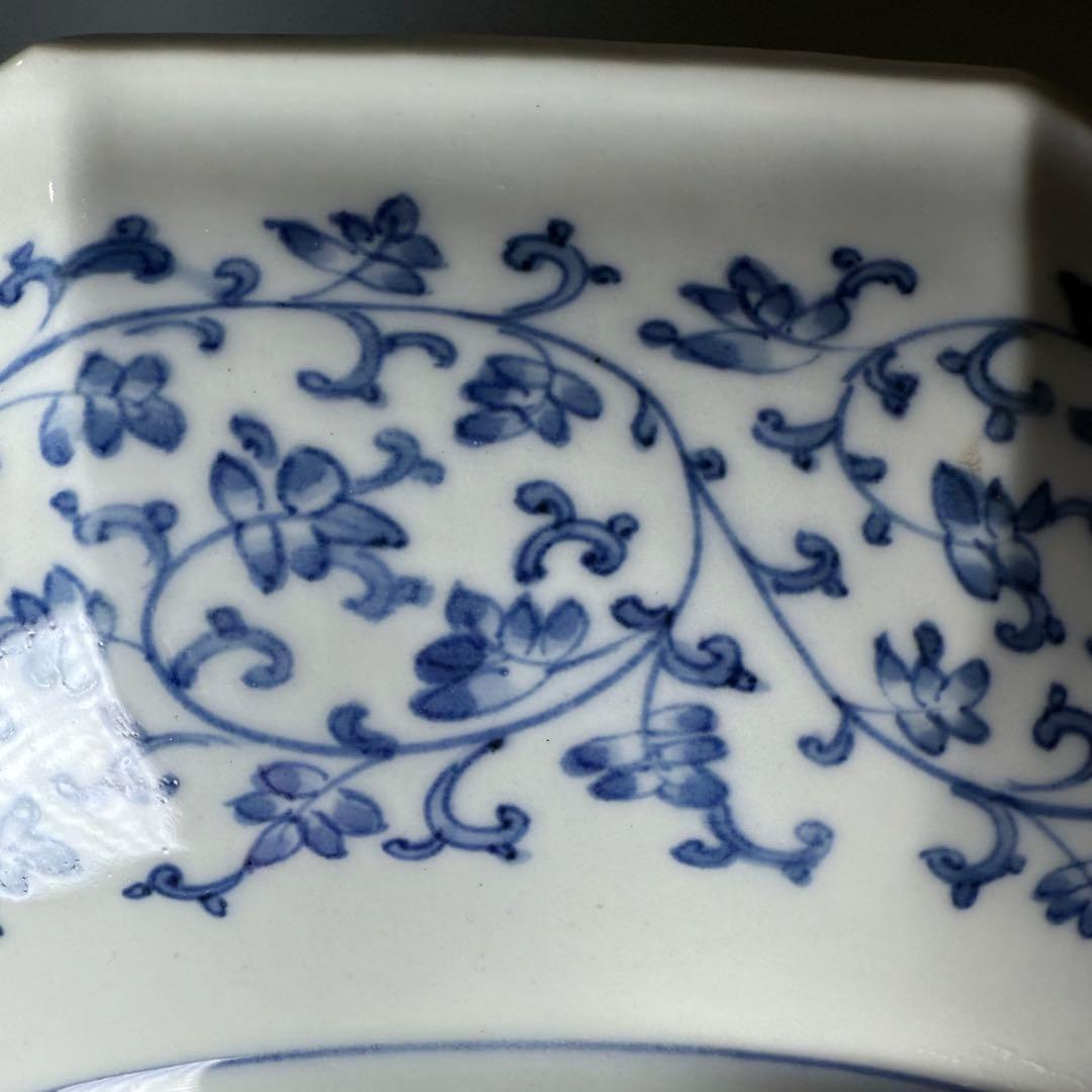 大聖寺伊万里　鳳凰龍図十二角浅鉢　立体的　大明万暦年製　合箱　31.5cm