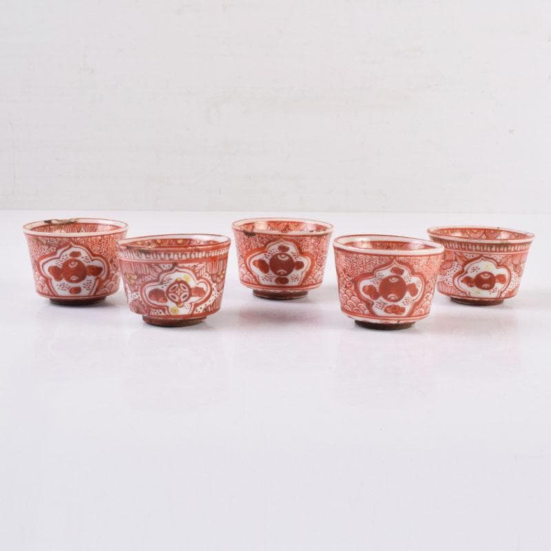 煎茶道具　赤絵宝珠文　煎茶器　五客　C　R8961