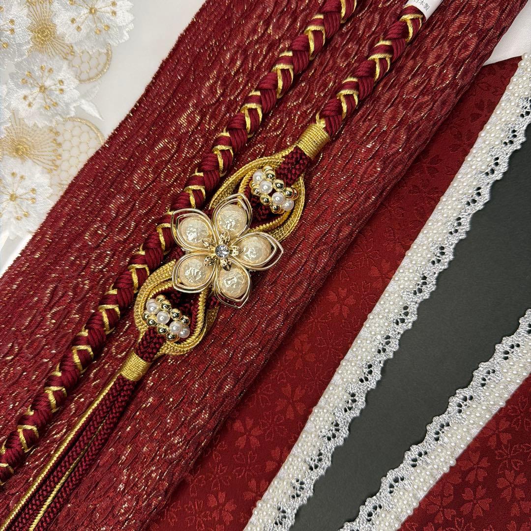 新品　2027年新作　振袖用　帯締め　帯揚げ　半襟　重ね襟　セット　ワインレッド