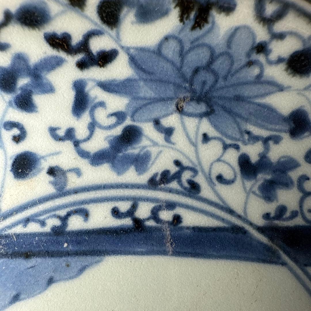 1700年代　江戸時代　古伊万里　染付花唐草風景図輪花皿　5枚　大明成化年製