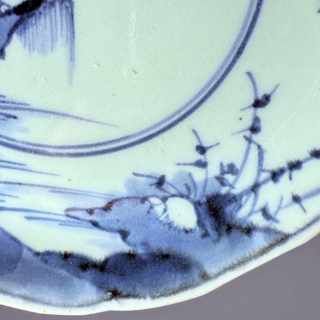 1700年代　江戸時代　古伊万里　染付花唐草風景図輪花皿　5枚　大明成化年製