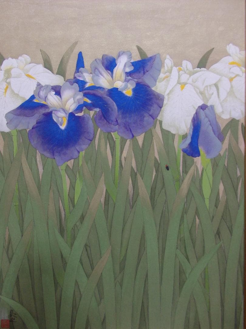 長井亮之『菖蒲』額装12号大作 金泥仕様 共シール付き 師：小林古径