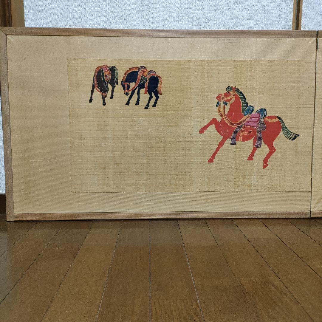 末吉安久作 琉球紅型　半折扁額 大判芭蕉布「吉祥馬図」