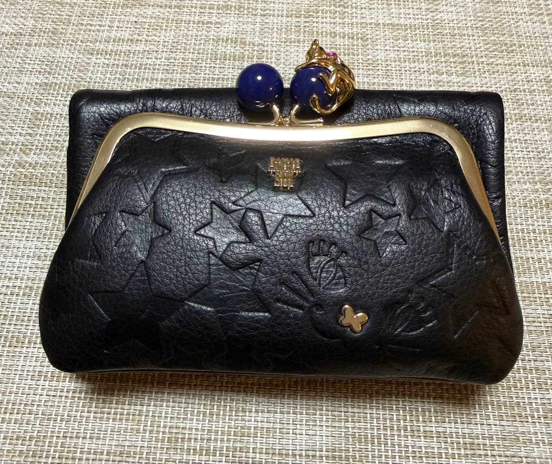 ANNA SUI アナスイ　二つ折り牛革財布 猫星