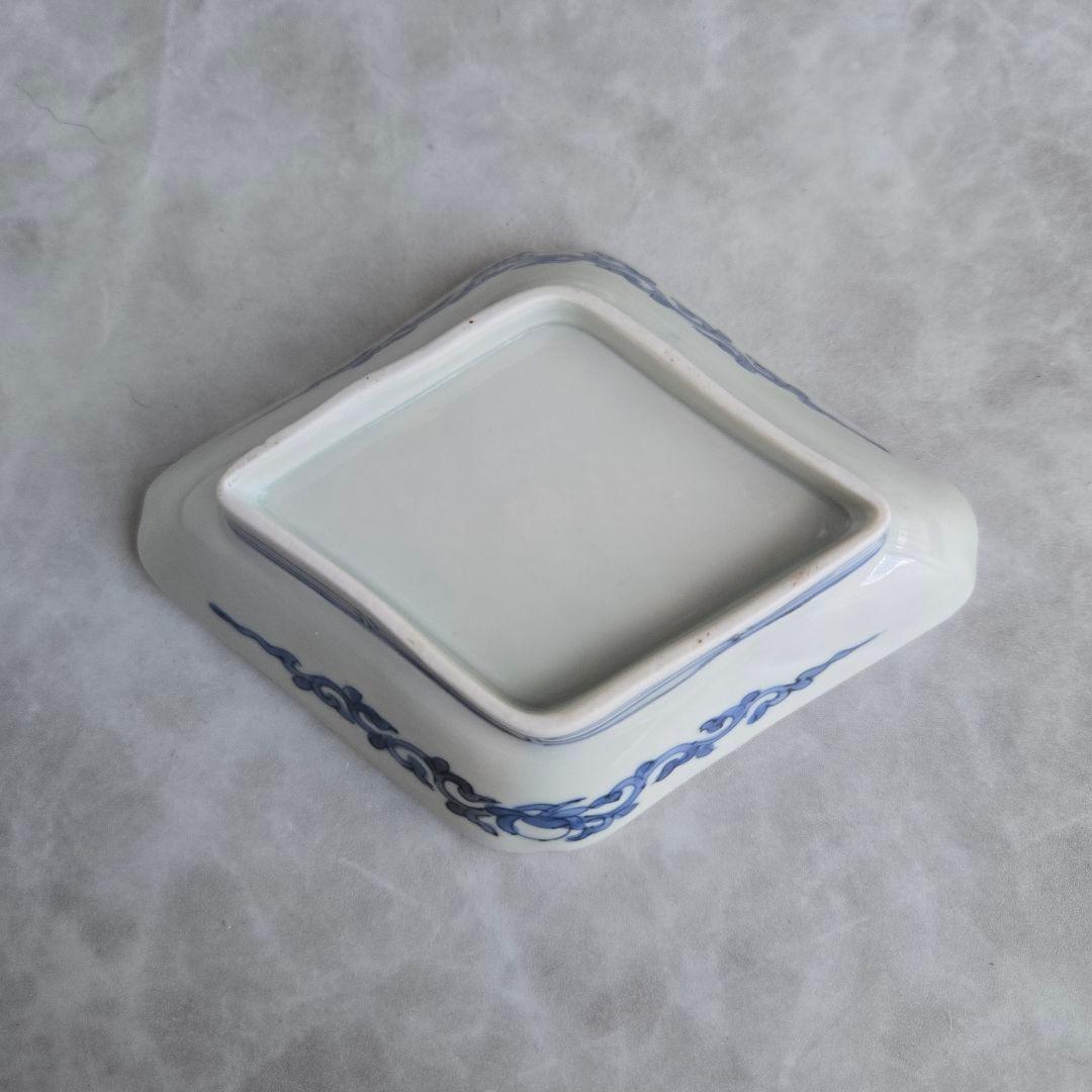 古伊万里　染付　隅入菱皿　小皿　江戸時代　金直し　金継ぎ　骨董　アンティーク