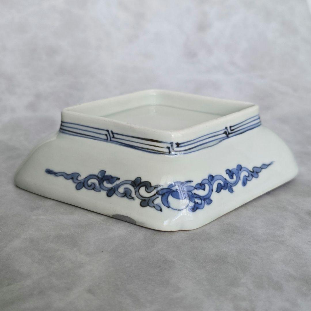 古伊万里　染付　隅入菱皿　小皿　江戸時代　金直し　金継ぎ　骨董　アンティーク