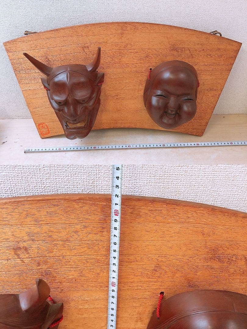 l*i様 般若 お多福 木彫り 能面 壁飾り 和風 インテリア 工芸品 作者不明