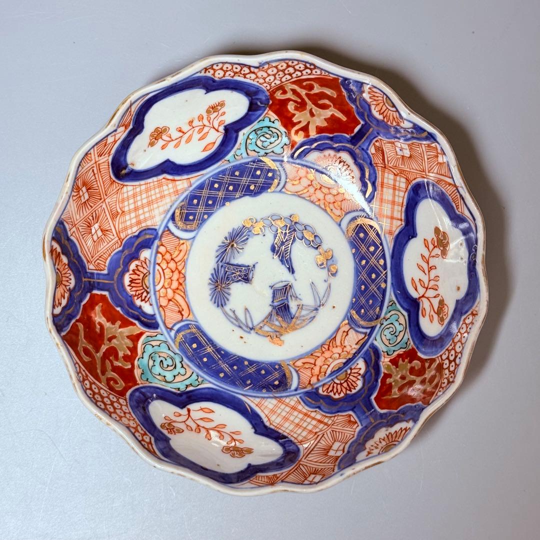 古伊万里　色絵松竹梅なます皿　五客　蛇の目高台　赤絵　緻密な絵付け　古器を楽しむ