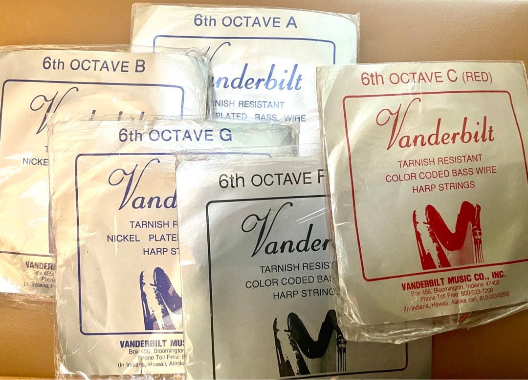 スチール弦5弦セット(6oct H, A, G, F C)青山ハープ