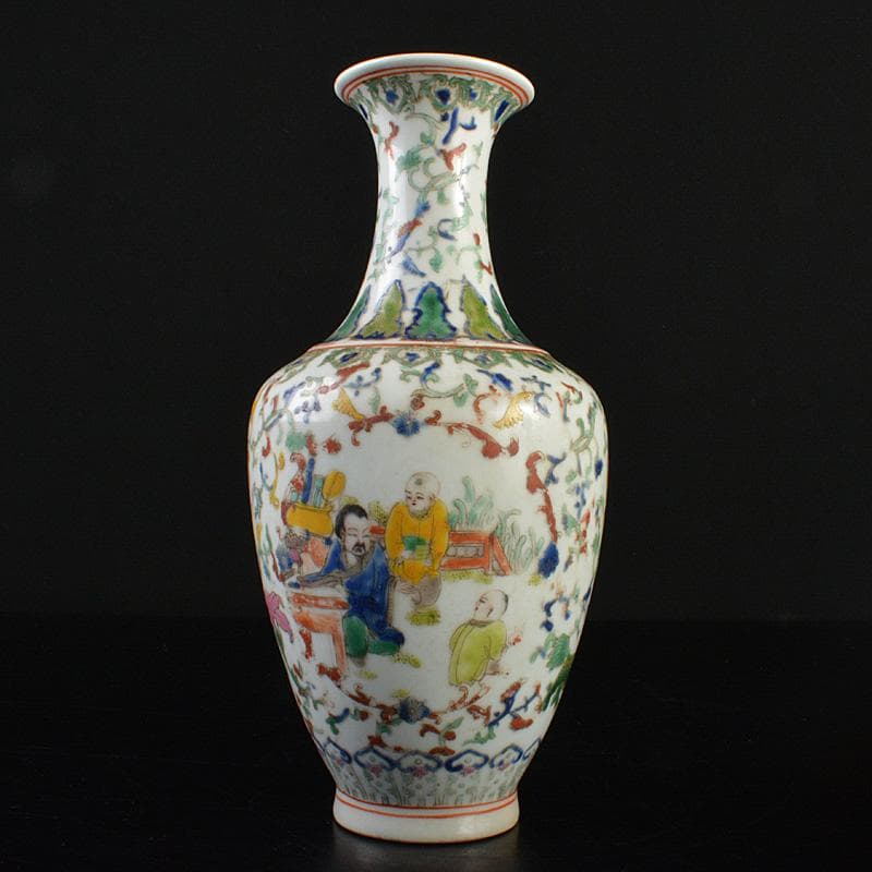 中国　粉彩　人物花神獣文瓶　M　R7322