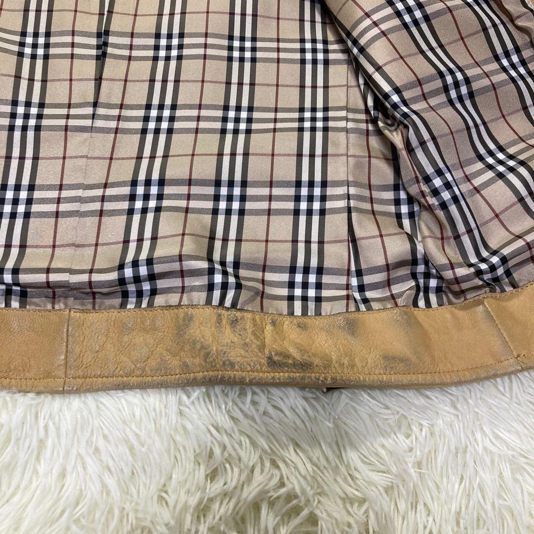 【オーラ◎】バーバリーブラックレーベル レザージャケット ラムレザーノバチェック