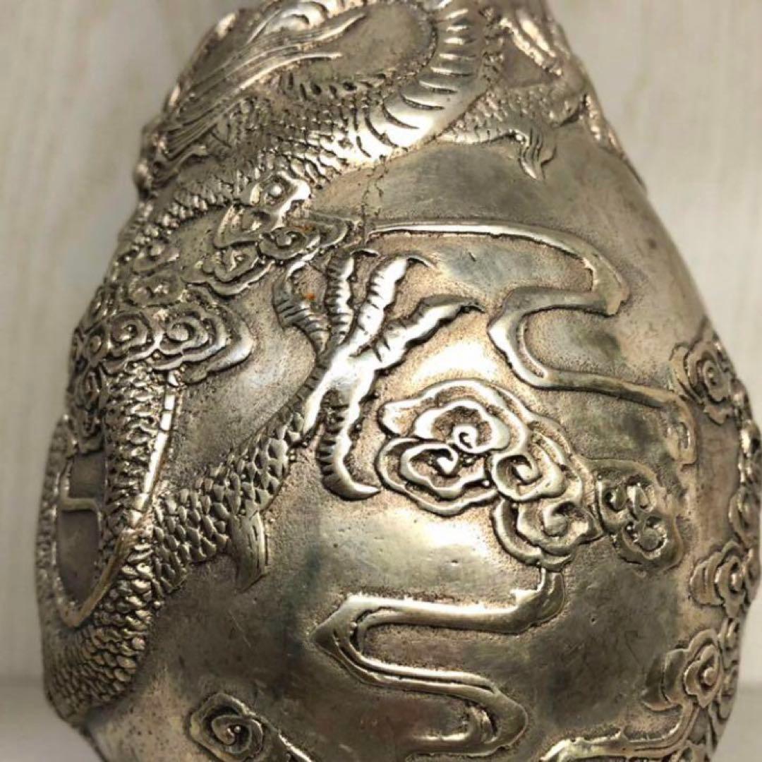 銀竜　花瓶　凹凸彫刻　銀龍置物　鎮宅　時代物　置物　インテリア縁起物