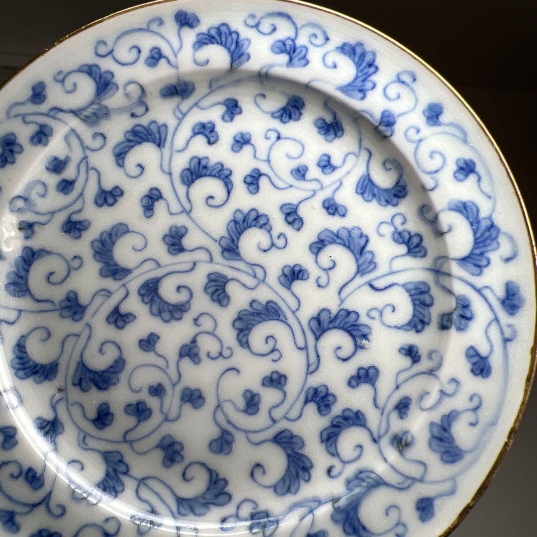 江戸中期　古伊万里唐草文　最上手小皿20枚　木箱付　東Y7-1104☆2Fトエオ