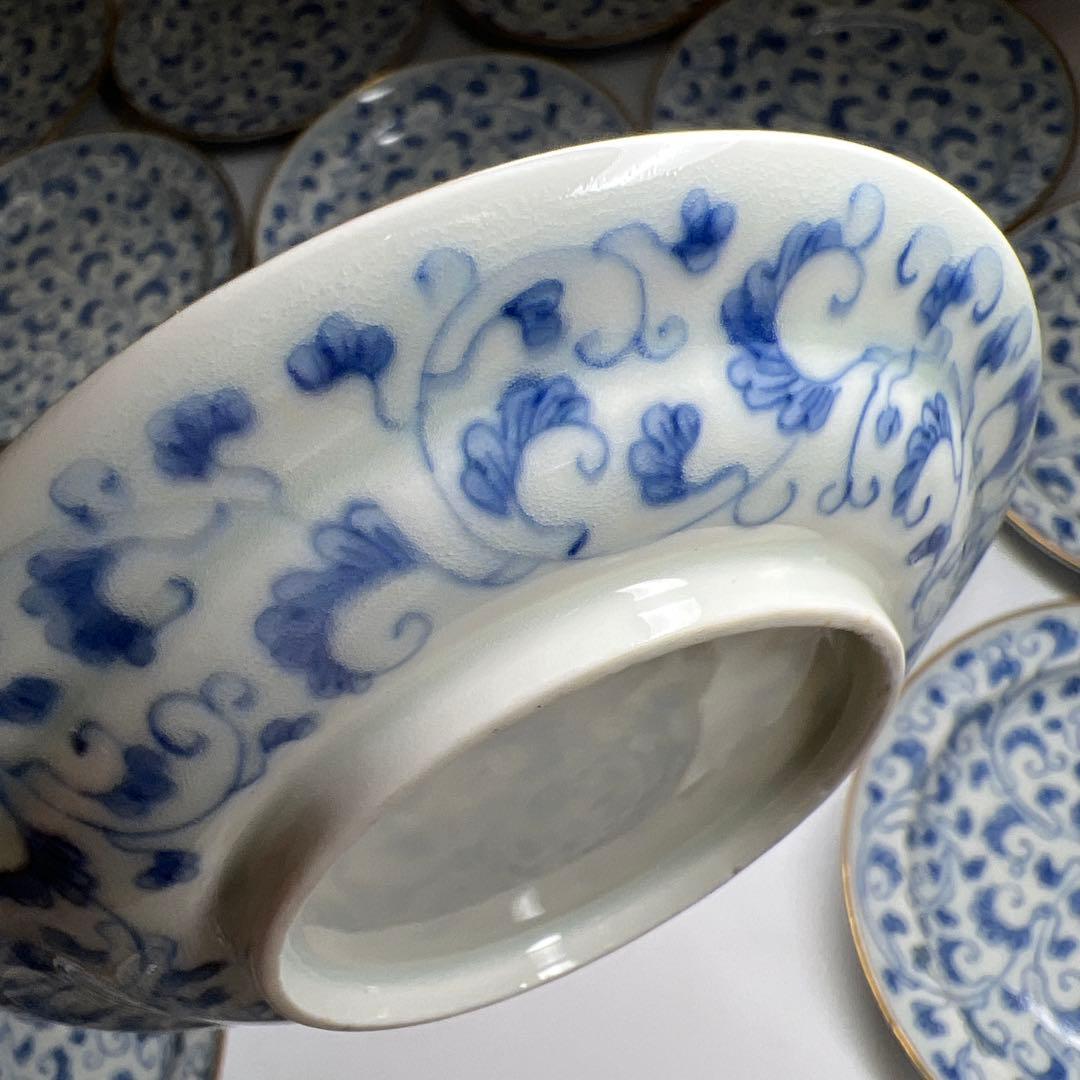 江戸中期　古伊万里唐草文　最上手小皿20枚　木箱付　東Y7-1104☆2Fトエオ