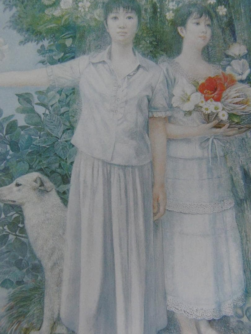 山本文彦、【花信】、希少な額装用画集より、新品額装付